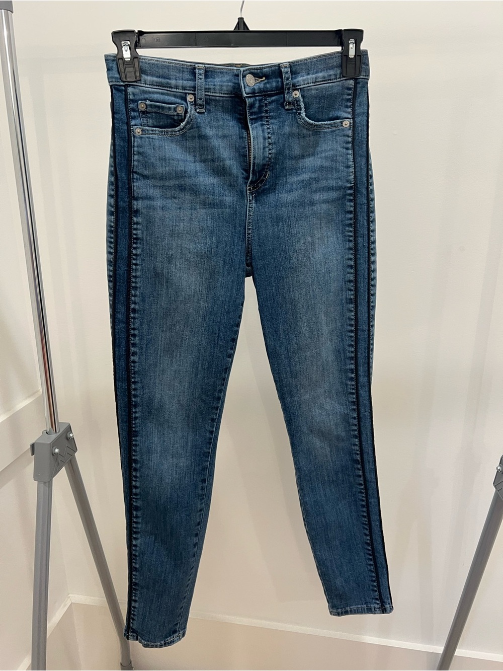 Banana Republic Dark Blue Skinny Jeans with Black Side Stripe